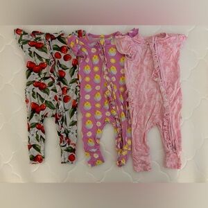 Bums & Roses 0-3 months Natural Bamboo short sleeve rompers set of 3